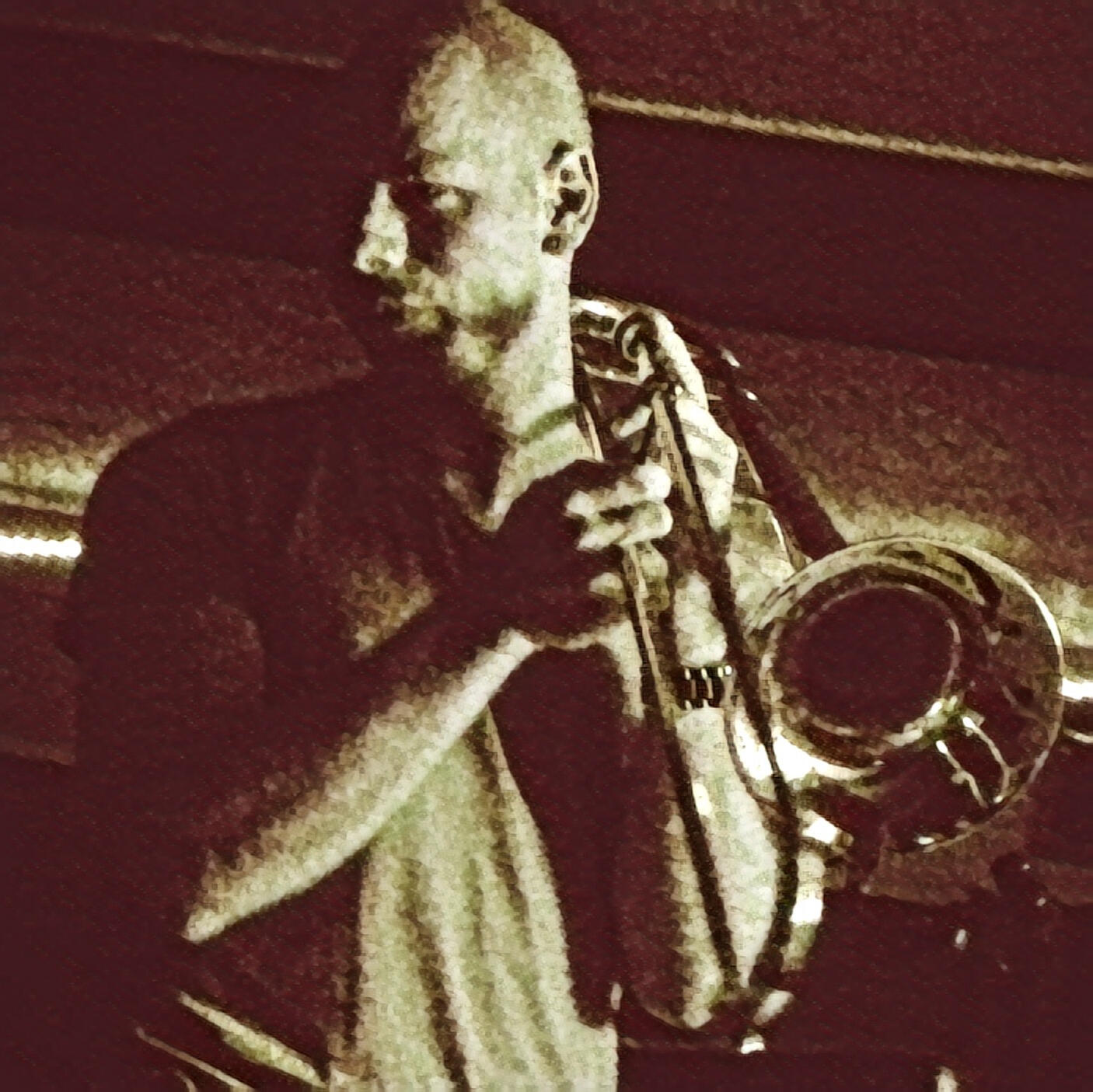 Mykey Harmonberry performing with BAYFIRE using the trombone, keyboard, and vocals